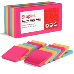 Staples Stickies Adhesive Notes, 3" x 3" Assorted Colors, 100 Sheets/Pad, 12 Pads/Pack (S-33BRP12/52568)