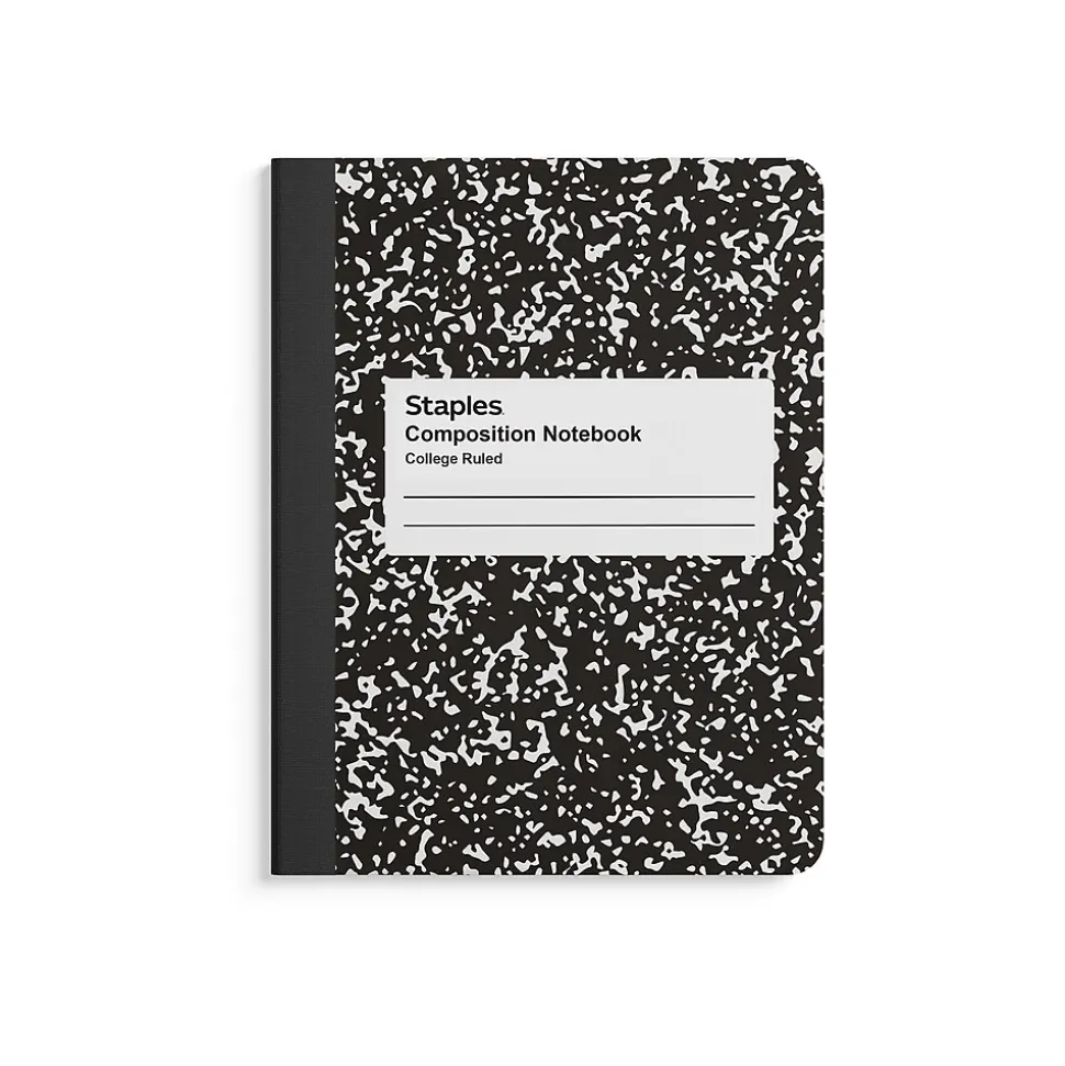 Staples 1-Subject Composition Notebooks, 7.5" x 9.75", College Ruled, 100 Sheets, Black, 4/Pack (ST58371C)