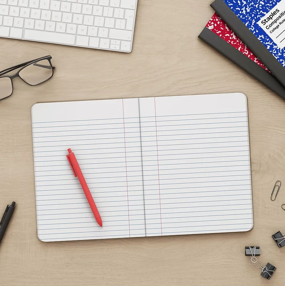 Staples 1-Subject Composition Notebooks, 7.5" x 9.75", College Ruled, 100 Sheets, Black, 4/Pack (ST58371C)