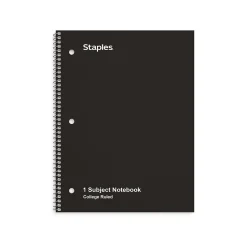 Staples 1-Subject Notebook, 8" x 10.5", College Ruled, 70 Sheets, Black (TR27499)
