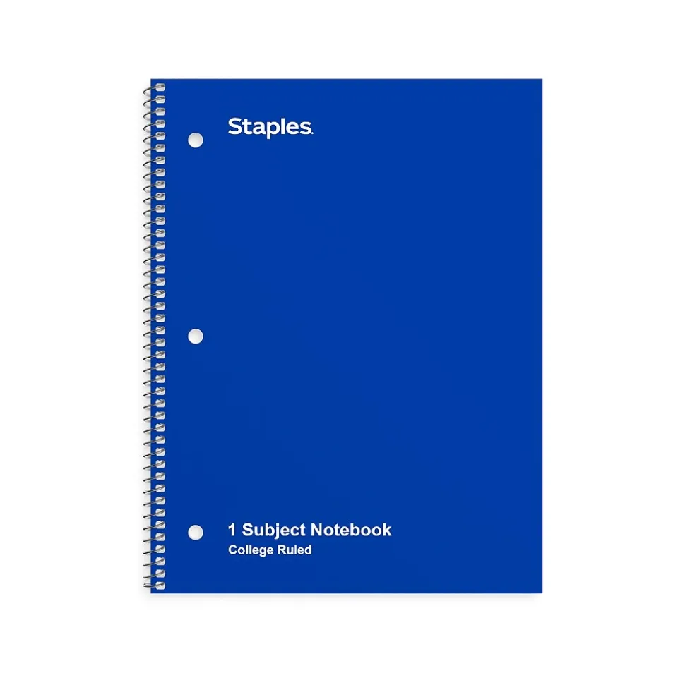 Staples 1-Subject Notebook, 8" x 10.5", College Ruled, 70 Sheets, Blue (TR27500)