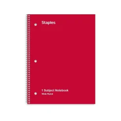 Staples 1-Subject Notebook, 8" x 10.5", Wide Ruled, 70 Sheets, Assorted Colors, 48 Notebooks/Carton (27497CT)