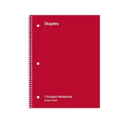 Staples 1-Subject Notebooks, 8" x 10.5", Graph Ruled, 70 Sheets, Red (ST23984C)