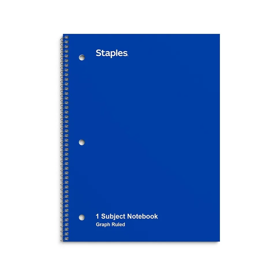 Staples 1-Subject Notebooks, 8" x 10.5", Graph Ruled, 70 Sheets, Blue (ST23985C)
