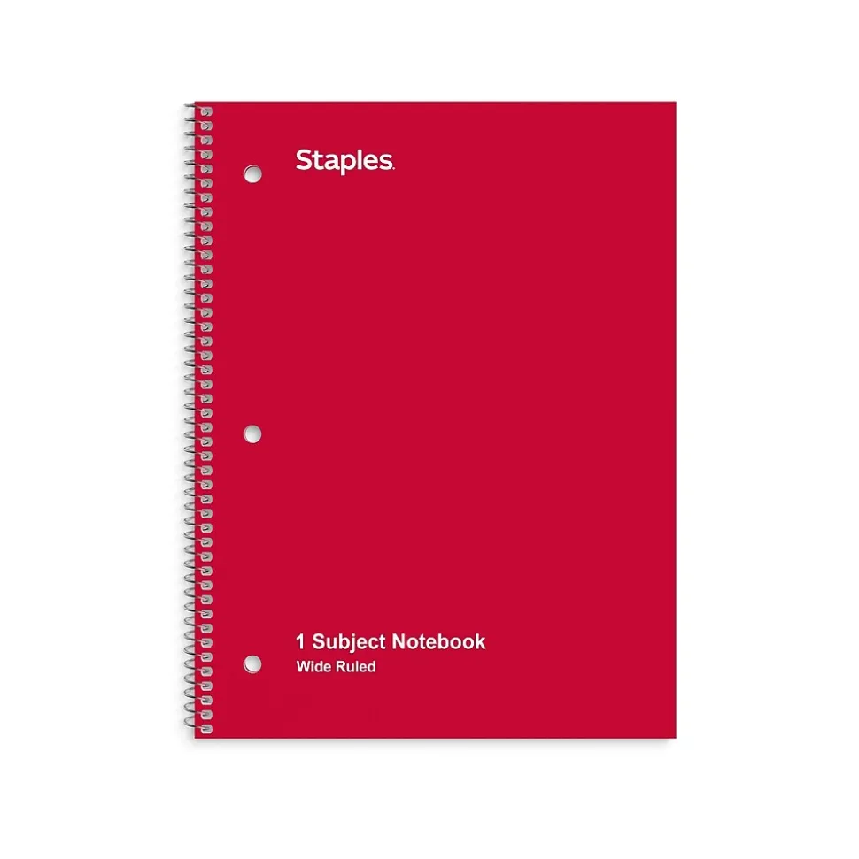 Staples 1-Subject Notebooks, 8" x 10.5", Wide Ruled, 70 Sheets (ST54893C)