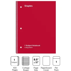 Staples® 1-Subject Subject Notebooks, Other, College Ruled, 100 Sheets, Black (42077M)