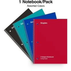 Staples® 3-Subject Subject Notebooks, 8.5