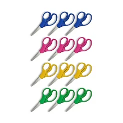 Staples Teacher Pack 5" Kids Pointed Tip Stainless Steel Scissors, Straight Handle, Right & Left Handed, 12/Pack (TR55057)