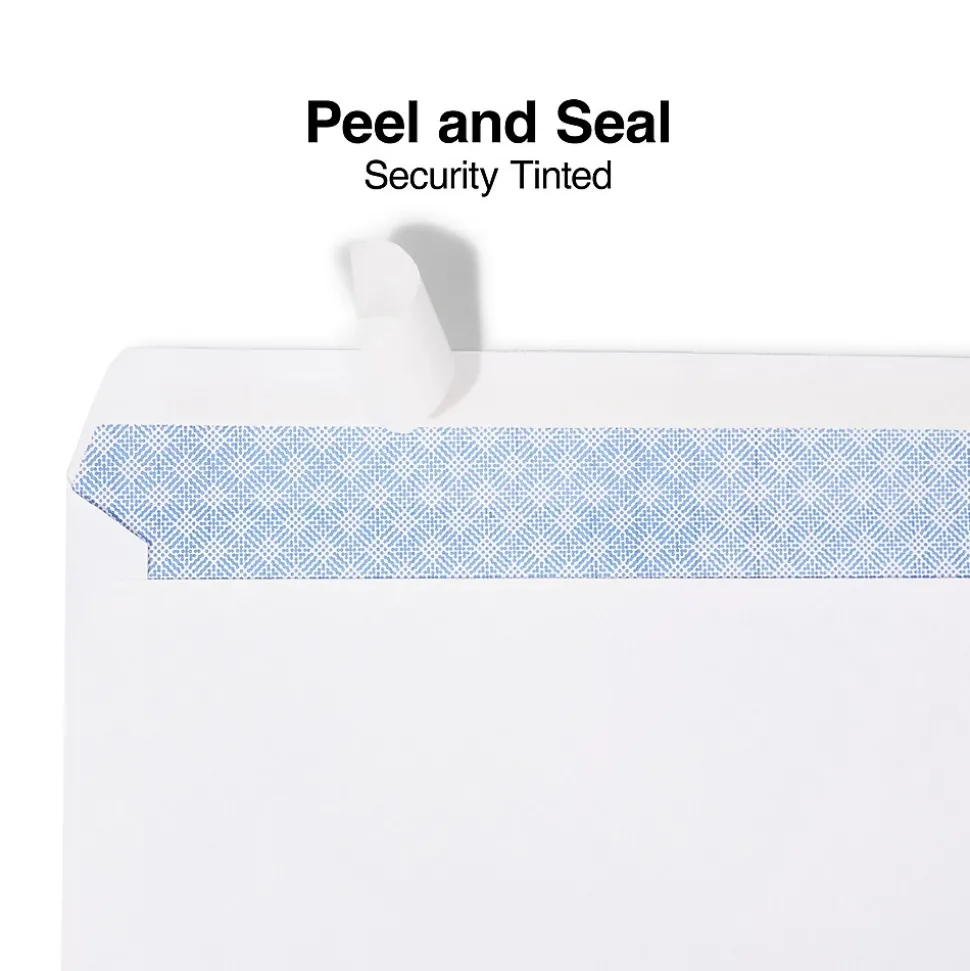 Staples Tear-Resistant EasyClose Security Tinted #10 Business Envelopes, 4 1/8" x 9 1/2", White, 100/Box (21573)