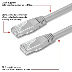 Staples TECH 50' Cat-6 Ethernet Cable, Male to Male, Gray (ST62447)