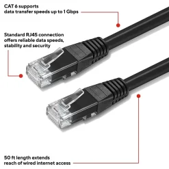 Staples TECH 50' Cat-6 Ethernet Cable, Male to Male, Black (ST62448)