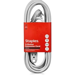 Staples TECH 25' Extension Cord, 3-Outlet, 16 AWG, Gray, 2/Pack (ST62346)