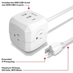 Staples TECH 5' Extension Cord, 3-Outlet, 14 AWG, White (ST62348)