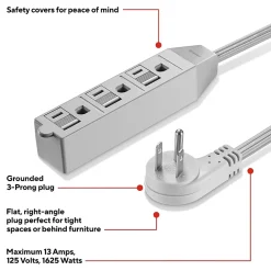 Staples TECH 15' Extension Cord, 3-Outlet, 16 AWG, Gray, 2/Pack (ST62347)