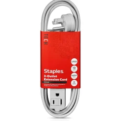 Staples TECH 8' Extension Cord, 3-Outlet, 16 AWG, Gray (ST22131-CC)