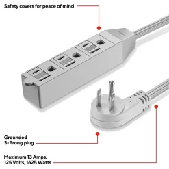 Staples TECH 8' Extension Cord, 3-Outlet, 16 AWG, Gray (ST22131-CC)