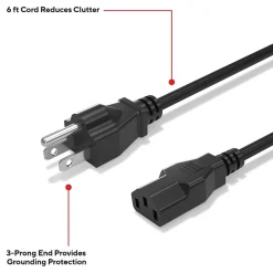Staples TECH 6 ft. AC Power Cord, Male to Male, Black (ST62398)