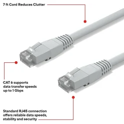 Staples TECH 7 ft. Cat-6 Ethernet Cable, Male to Male, Gray (ST62453)