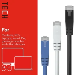 Staples TECH 25 ft. Cat-6 Ethernet Cable, Male to Male, Assorted Colors, 3/Pack (ST62460)