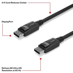 Staples TECH 6 ft. Display Port to Display Port Audio/Video Cable, Male to Male, Black (ST62469)