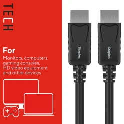 Staples TECH 6 ft. Display Port to Display Port Audio/Video Cable, Male to Male, Black (ST62469)