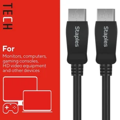 Staples TECH 6 ft. Display Port to Display Port Audio/Video Cable, Male to Male, Black (ST62474)