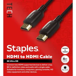 Staples TECH 6 ft. HDMI to HDMI Audio/Video Cable, Male to Male, Black (ST62477)