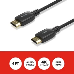Staples TECH 4 ft. HDMI to HDMI Audio/Video Cable, Male to Male, Black, 2/Pack (ST62478)