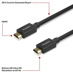 Staples TECH 25 ft. HDMI to HDMI Audio/Video Cable, Male to Male, Black (ST62476)