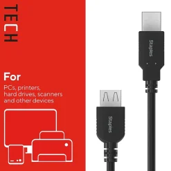 Staples TECH 6 ft. USB-A to USB-A Cable, Male to Male, Black (ST62439)