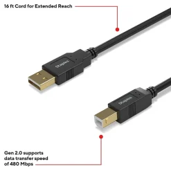 Staples TECH 16 ft. USB-A to USB-B Cable, Male to Male, Black (ST62440)