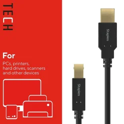 Staples TECH 16 ft. USB-A to USB-B Cable, Male to Male, Black (ST62440)
