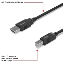 Staples TECH 6 ft. USB-A to USB-B 2.0 Cable, Male to Male, Black (ST62438)