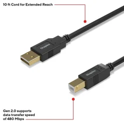Staples TECH 10 ft. USB-A to USB-B 2.0 Cable, Male to Male, Black (ST62443)