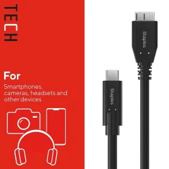 Staples TECH 3.3 ft. USB-C to Micro USB Type-B Audio/Video Cable, Male to Male, Black (ST62445)