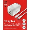 Staples TECH GaN USB-A/USB-C Wall Charger with Cable, 65W, White (ST62326)