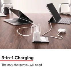 Staples TECH GaN USB-A/USB-C Wall Charger with Cable, 65W, White (ST62326)