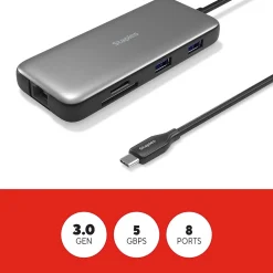 Staples TECH 8-Port Hub, Gray (ST62383)