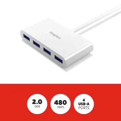 Staples TECH 4-Port USB 2.0 Hub, White (ST62376)