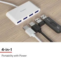Staples TECH 4-Port USB 2.0 Hub, White (ST62376)