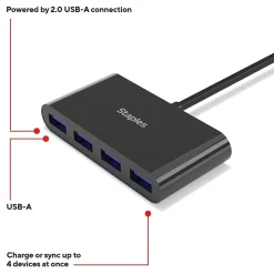 Staples TECH 4-Port USB 2.0 Hub, Black (ST62379)