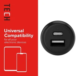 Staples TECH USB-A/USB-C Car Charger, 32W, Black (ST62340)