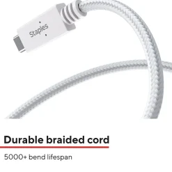 Staples TECH USB-C to USB-A Charging Cable, 3.3 ft., White (ST62337)
