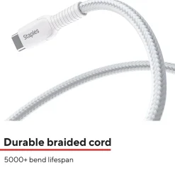 Staples TECH USB-C to USB-A Charging Cable, 6.5 ft., White (ST62338)