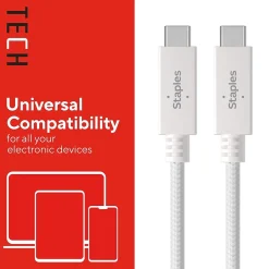 Staples TECH USB-C to USB-C Charging Cable, 3.3 ft., White (ST62317)