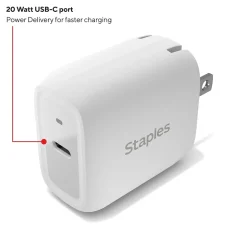 Staples TECH USB-C Wall Charger, 20W, White (NX60446)