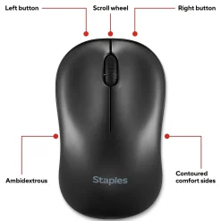 Staples TECH Wireless Ambidextrous Optical USB Mouse, Black (ST62601)