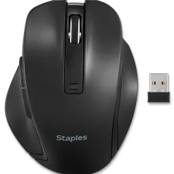 Staples TECH Wireless Ergonomic Curved Optical USB Mouse, Black (ST62599)