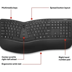 Staples TECH Wireless Ergonomic Keyboard, Black (ST62603)
