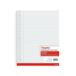 Staples Wide Ruled Filler Paper, 8" x 10.5", White, 100 Sheets/Pack (TR23904)